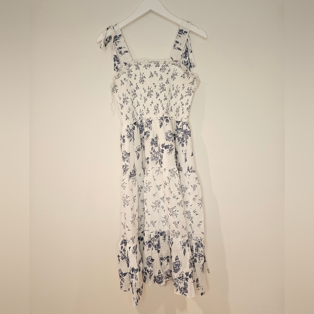 Anthropologie J Gee Floral White and Blue Women's Dress Size L